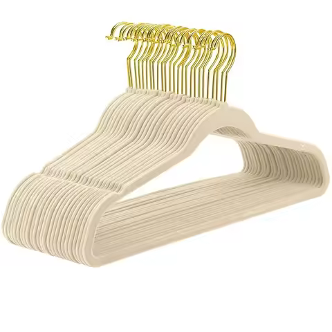 45CM Seamless Flocking New Golden Hook Flocking Hanger Dry and Wet Wardrobe Storage Adult Magic Hang