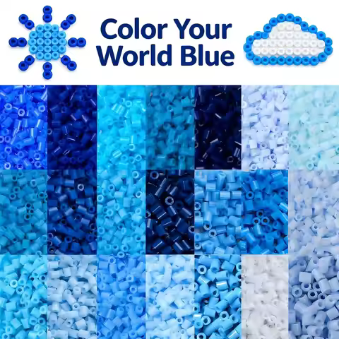 2.6mm Blue Color Series 29 Colors Fusible Perler Beads 1000PCS Bulk Refill Pack for DIY Art Craft & 