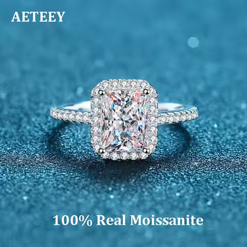 AETEEY Moissanite Diamond Square Ring D Color 1CT 2CT Real 925 Sterling Silver For Women Wedding Fin