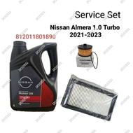 Nissan Almera 1.0 Turbo 2021-23 Service Set (Nissan 10W40-4L Engine Oil +Oil Filter 15209-00Q0F +Air