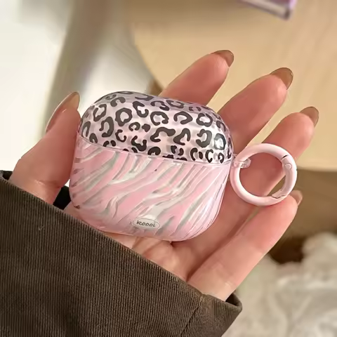 Pink Leopard Print Zebra Stripe Transparent Tpu Earphone Case For Apple AirPods 1 3 4 Pro 2 Soft Pro