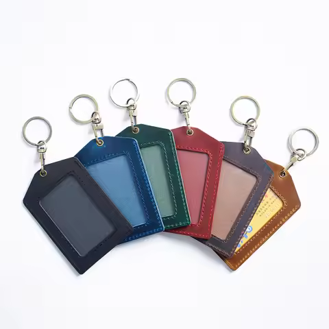 Genuine Leather Card case Crazy Horse Leather Name Tag Public Transport Card Holder Vintage Style Wo
