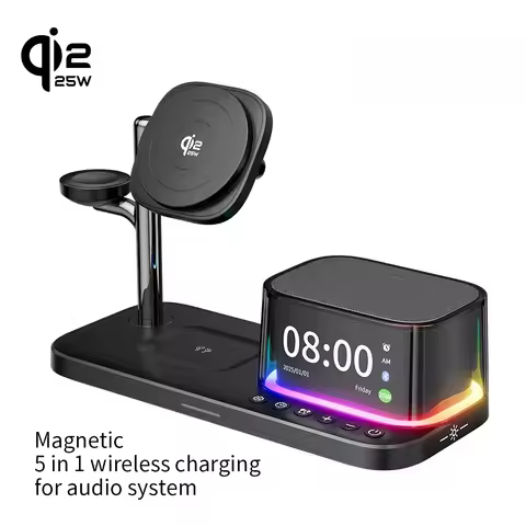 Qi2 25W 5 in 1 Magnetic Wireless Charger Stand with Speaker 25W Fast Charging for Iphone 17 16 15 Pr