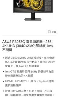 ASUS PB287Q 電競顯示器 - 28吋 4K UHD