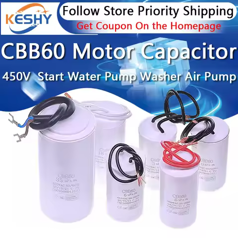 CBB60 Motor Run Capacitor 450V 3UF 4UF 5UF 6UF 8UF 10UF 12UF 14UF 16UF 18UF 20UF 25UF 100UF Start Wa