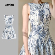 (Casual) Lovito Dress Button Spring/summer Blue Dress for Women L151AD004 (New) Lovito Gaun Lengan P