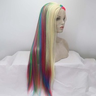 613#Mixed Blonde Colorful Wig Synthetic Rainbow Lace Front Wigs Long Silky Straight Wig Heat Resista