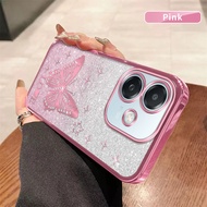 For OPPO A3 A3x 4G A40 CPH2641 CPH2681 CPH2669 Phone Case Cute Pink Butterfly Electroplated Straight