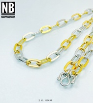 680 สร้อยคอสแตนเลสแท้ ลายโซ่รีด เงา สีทอง และ 2k ขนาด วงกว้าง8mm 23-25-27นิ้ว ตะขอm สร้อยพระ สแตนเล