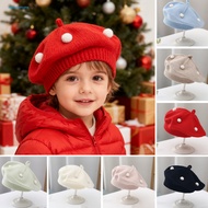 Wool Beret Hat Kids Beret Hat French Style Baby Beret Hat with Plush Ball Anti-slip Elastic Fit Warm