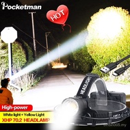 150000LM XHP70.2 Led Headlamp XHP70 Yellow White Led Headlight Fishing Zoom USB Rechargeable Torch U