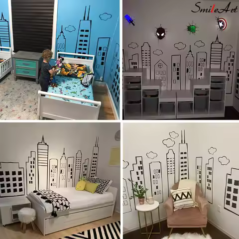 LARGE Doodled City Skyline Wall Sticker Vinyl Decal For Kid's Rooms Decor Play Rooms Day Cares Schoo