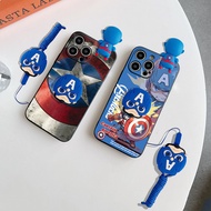 OPPO F19 Pro A94 5G Reno5 F Reno5 Lite F7 F9 F11 F11 Pro F17 Reno5 4G Reno5 5G F5 A73 2020 F17 Pro A93 Reno4 F Cute Captain America Phone Case With Doll and Holder Lanyard