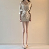 CHANGTONG | Pure Desire Style V-neck Knot Dress Summer Fashion Sensation Short Skirt Bodycon Waist C