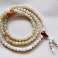 ORLI Jewelry 天然新疆和闐玉籽料糖白老型珠108顆念珠 白玉籽料