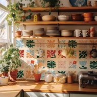 1 PACK Of 10PCS 20*20cm/7.87*7.87inch Matisse Abstract Floral Peel And Stick Backsplash Tiles, Self-