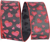 Reliant Ribbon 92600W-031-40H Satin Glitter Hearts Wired Edge Ribbon, 2-1/2 Inch X 20 Yards, Black