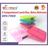 Wiraware 3 Compartment BPA FREE Lunch Box, Bekas Makanan