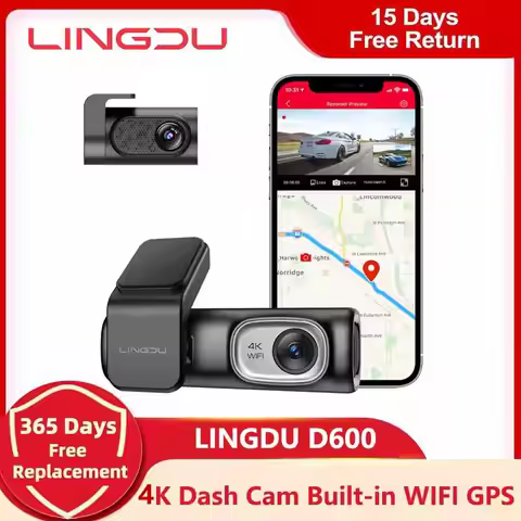 LINGDU D600 4K Dash Cam Front and Rear Car DVR Built-in 5G WiFi GPS Car Camera Smart Voice Control P