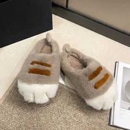 3D Cat Paw Plush Slippers Warm Slip-On House Shoes Anti Slip Flat Thermal Slippers Furry Paw Couple