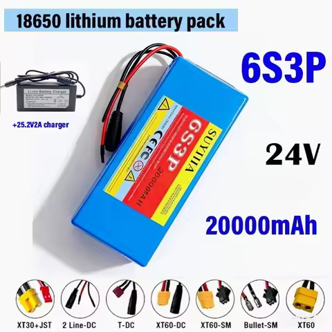 24V 20Ah 18650 6s3p Lithium Battery 24V 20000mAh Lithium-ion Battery Pack+charger for Electric Scoot