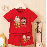 MERAH Chinese New Year Clothes Set Dress Pair of Ank2 Dragon T-shirts Fashion Imleq Chongsam Childre