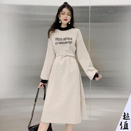 2026 Fashion 2026 Thick Woolen Dress Spring Autumn New Style Korean Retro All-Match Slit Narrow Wais