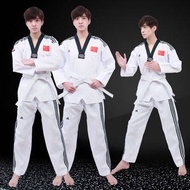 taekwando uniform baju silat kanak kanak baju taekwondo budak Seragam Taekwondo untuk kanak-kanak, lengan dewasa, semua kapas, pakaian lelaki dan perempuan, pakaian musim panas, seragam pelatihan pemula kickboxing