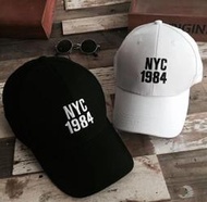 韓國新款 NYC 1984 純棉文字刺繡 棒球帽鴨舌帽彎帽老帽嘻哈帽子