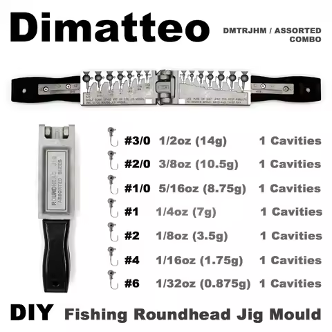 Dimatteo DIY Fishing Roundhead Jig Mould DMTRJHM/ASSORTED COMBO 1/32oz, 1/16oz, 1/8oz, 1/4oz, 5/16oz