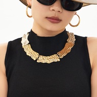 BMC9 Mystery Middle Antique Style Stainless Steel Contrast Color Stitching Necklace Niche Geometric 