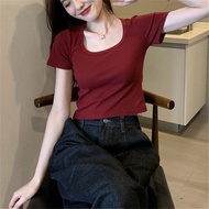 t shirt woman Stretch Cotton U-Neck T-Shirt for Women - Slim Fit Summer Top