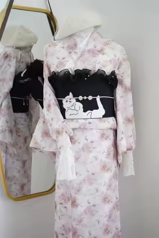 Women's Japanese Traditional Kimono Wrinkle-Resistant Ink Prints Lightweight Summer Yukata Double-La