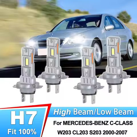 2/4Pcs 200W Car Headlight H7 Auto LED Lamp Bulb Canbus 1:1 Size 6000K White For MERCEDES-BENZ C-CLAS