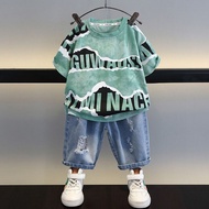 【1-11Y】Kids Terno Children's Clothes Short Sleeve T-shirt Handsome High Quality Coat Baby Denim Shor