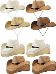 24 Pcs Unisex Summer Straw Cowboy Hat Cowgirl Hat, Western Straw Sun Beach Hat Wide Brim Floppy UV Protection Hat for Men and Women, 4 Color, Classic Colors, One Size