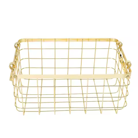 Storage Basket 28.5X22X14CM Golden Nordic Style Iron-art Wire Baskets for Fruits Snacks Home Hotel D