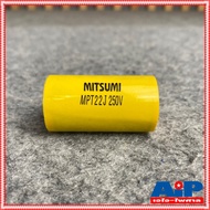 1ตัว MITSUMI 22UF 250V Cสีเหลือง MET คาปาซิเตอร์ C22/250V C22/250Vสีเหลือง ซีเสียงกลาง 22/250V ซีตัด