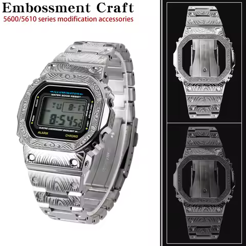DW5600 Watch Mod Kit Stainless Steel Carved Case Metal Bracelet Compatible with DW-5600 GW-B5600 GB-