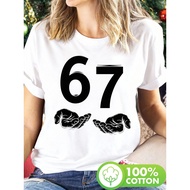 Funny Six Seven 6 7 Meme Gen Alpha Slang 6 7 Hands Print T-shirt | Short Sleeve Crew Neck Casual Top