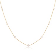 Voguewang Pure Silver Starry Sky สร้อยคอธรรมชาติ Strong Light Pearl และ Gold Detailing Cross Chain ส