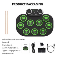 Electronic Drum Set 9 Drum Practice Pad with Headphone Jack Roll-up Drum Pad Machine Built-in Speake