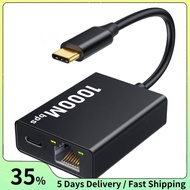 USB-C Ethernet Adapter 1000Mbps RJ45 2-In-1 Network Converter for  with  TV Plug and Play A