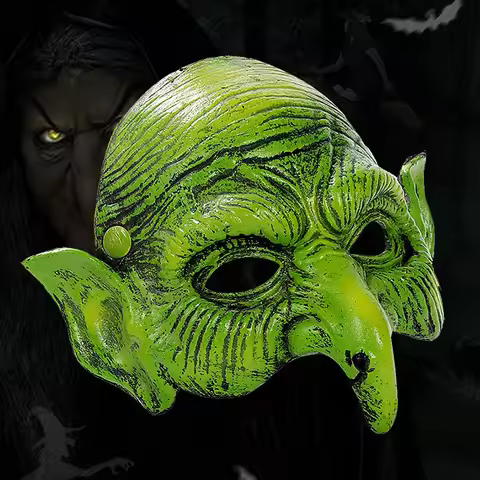 Old Witch Mask Halloween Masquerade Foam Goblin Mask Scary Green Half Face Eagle Nose Sorceress Mask