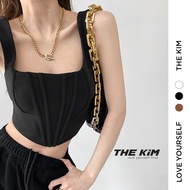 The Kim spaghetti straps croptop shirt with large square neck spaghetti straps top A157