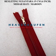 Resleting Zipper Merah Hati Maroon Marun Merk Nusantara 15 cm / 6 inch