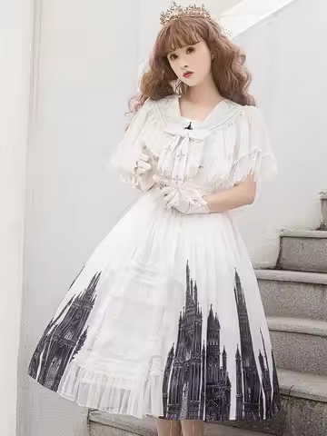 Original Lolita Gothic Girl Silent Church Cross Embroidered Dress Dark Lolita Daily Op Retro Dress