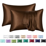 Vaahome 【Factory price】Summer Ice Silk Premium Satin Silk Pillowcase Solid Color Cooling Smooth Ice Silk Pillow Cover Cool Feeling Silk Protector 48x74cm