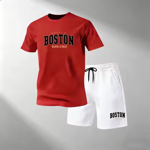 Men's Fashion Street 2 Piece Set O-Neck Short Sleeve T-Shirt + Sport Shorts Quick Dry Gym Running Su