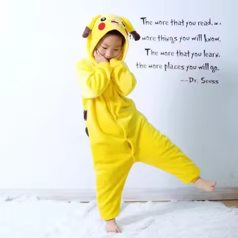Pokemon Pikachu Warm Flannel Homewear Kids/Adult Autumn&Winter Soft Onesie Cosplay Animal Hoodie Par